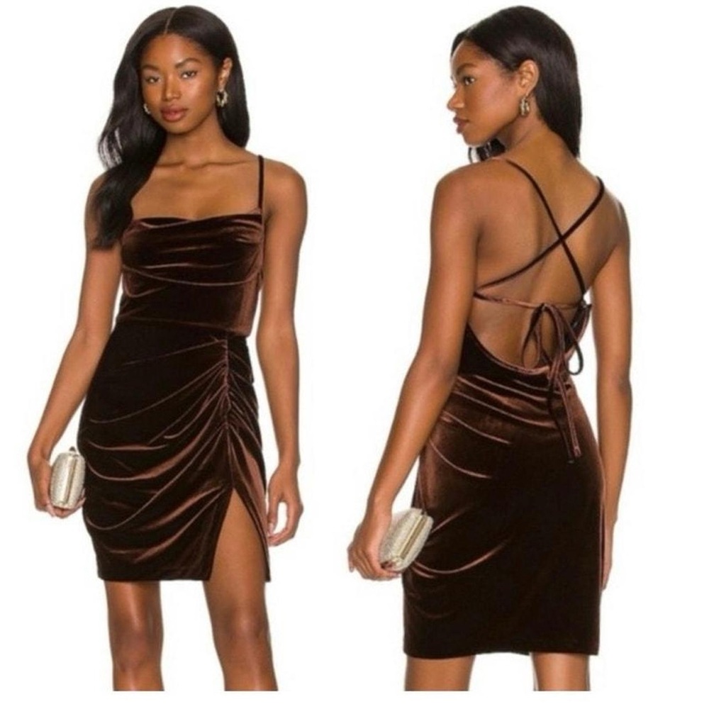 Amanda Uprichard Jasalina Velvet cocoa brown mini dress size large